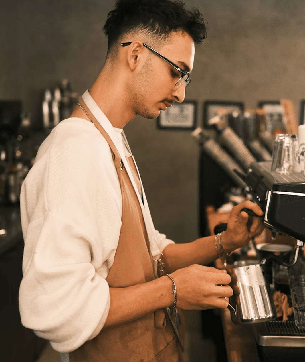 Barista making coffee