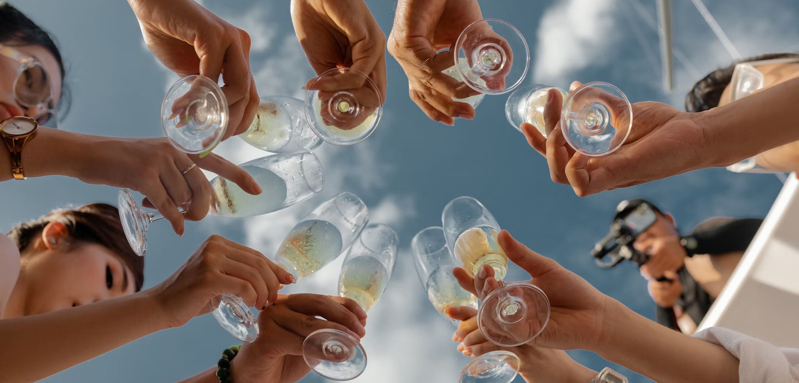 People raising glasses in toast