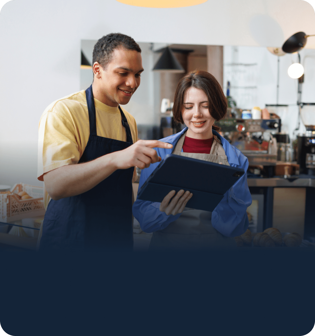 Employees using tablet