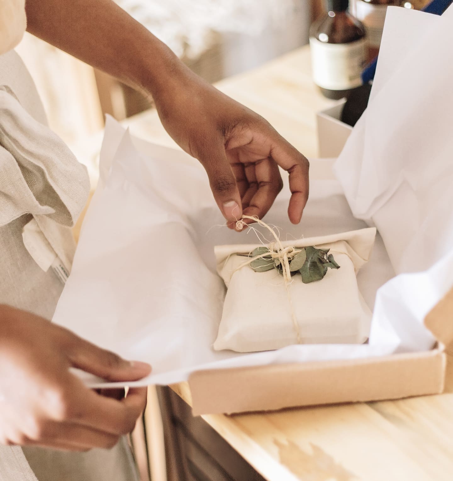 Gift packaging being prepared for shipment